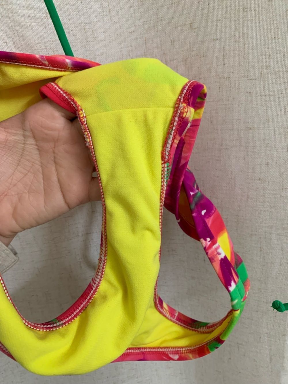 Women’s 90’s Vintage Pink Water color Green Floral Tie-Halter Bikini Set Neon M - Picture 6 of 6